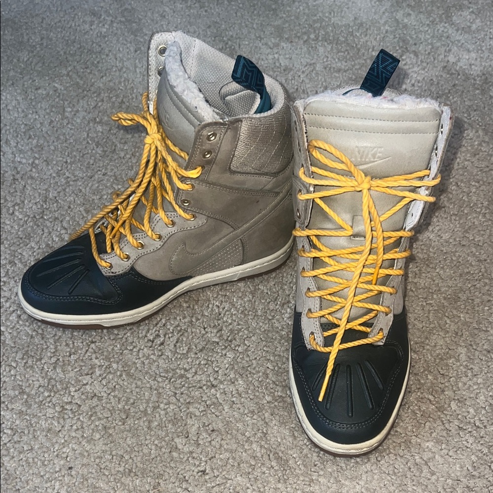 Nike Gray and Black High-Top Sneakers with Yellow Laces